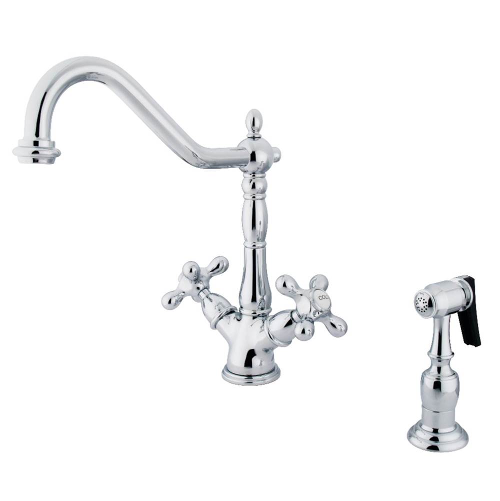 Kingston Brass Heritage Deck Mount Kitchen Faucet With Brass Sprayer, Polished Chrome