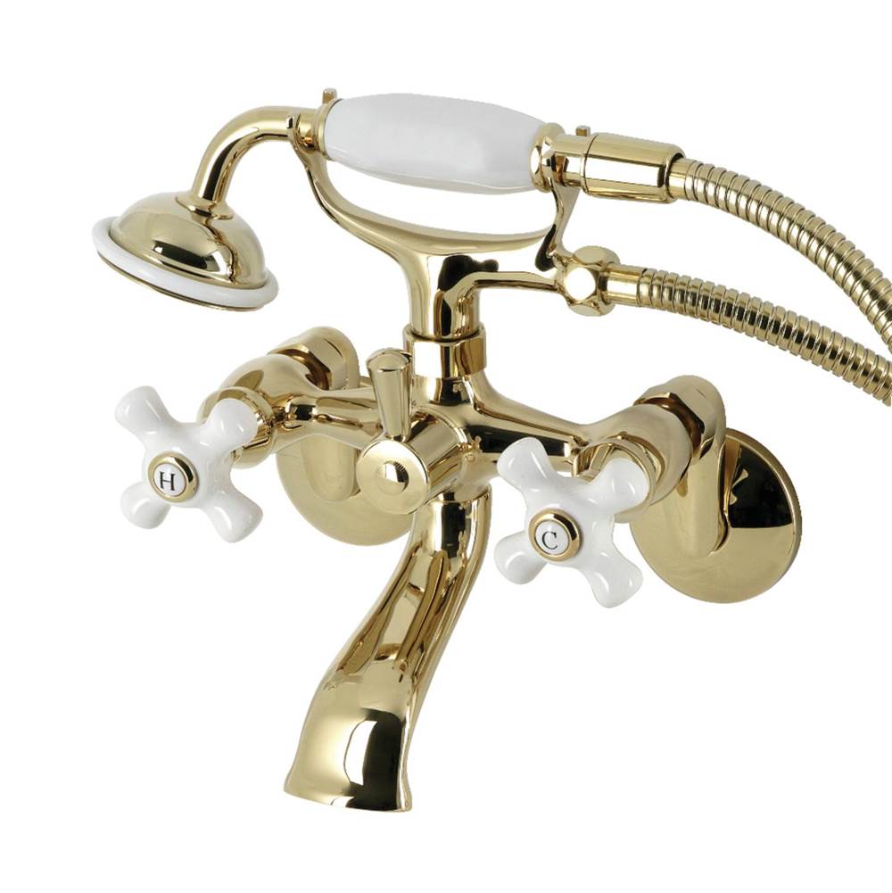 Kingston Brass Kingston Brass KS266PXPB Kingston Wall Mount Clawfoot Tub Faucet with Hand Shower, Polished Brass
