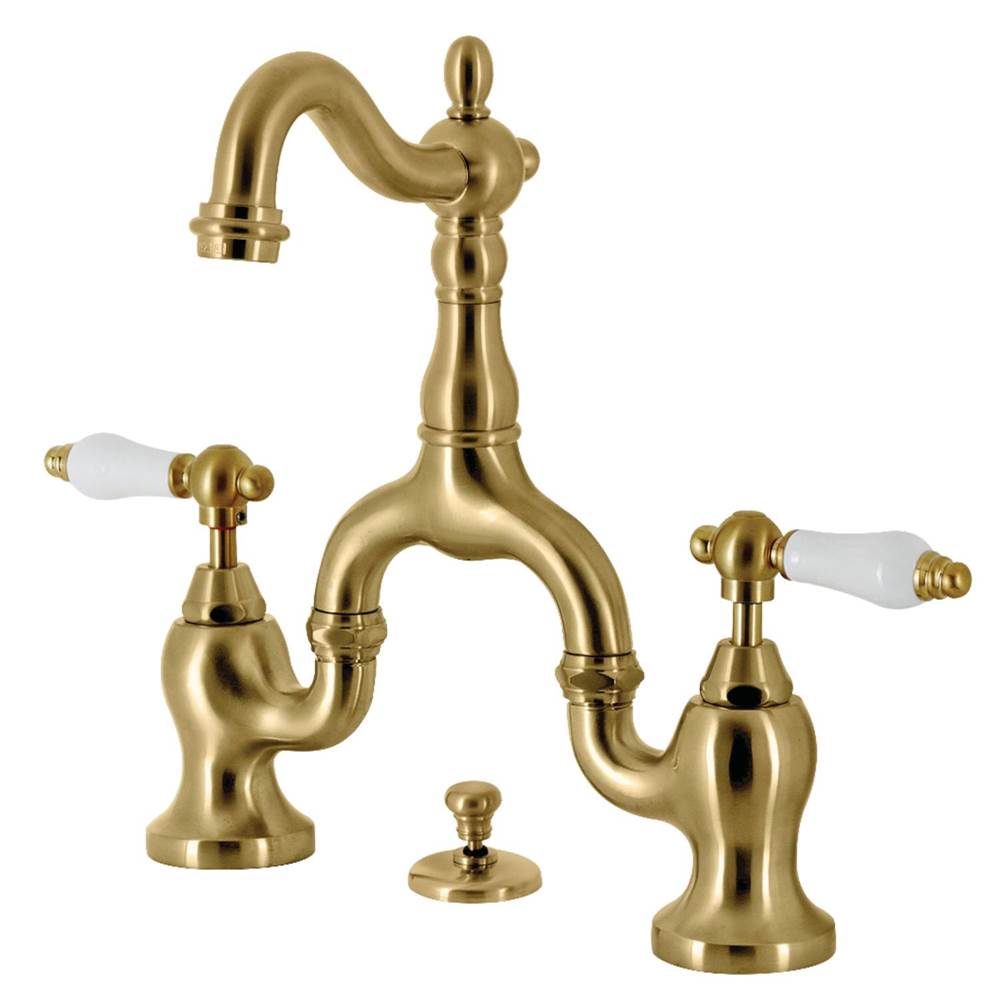 Kingston Brass Kingston Brass KS7977PL English Country Bridge Bathroom Faucet with Brass Pop-Up, Brushed Brass