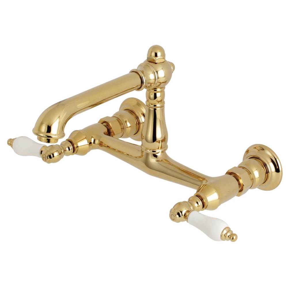 Kingston Brass Wall Mount Bathroom Faucet, Polished Brass