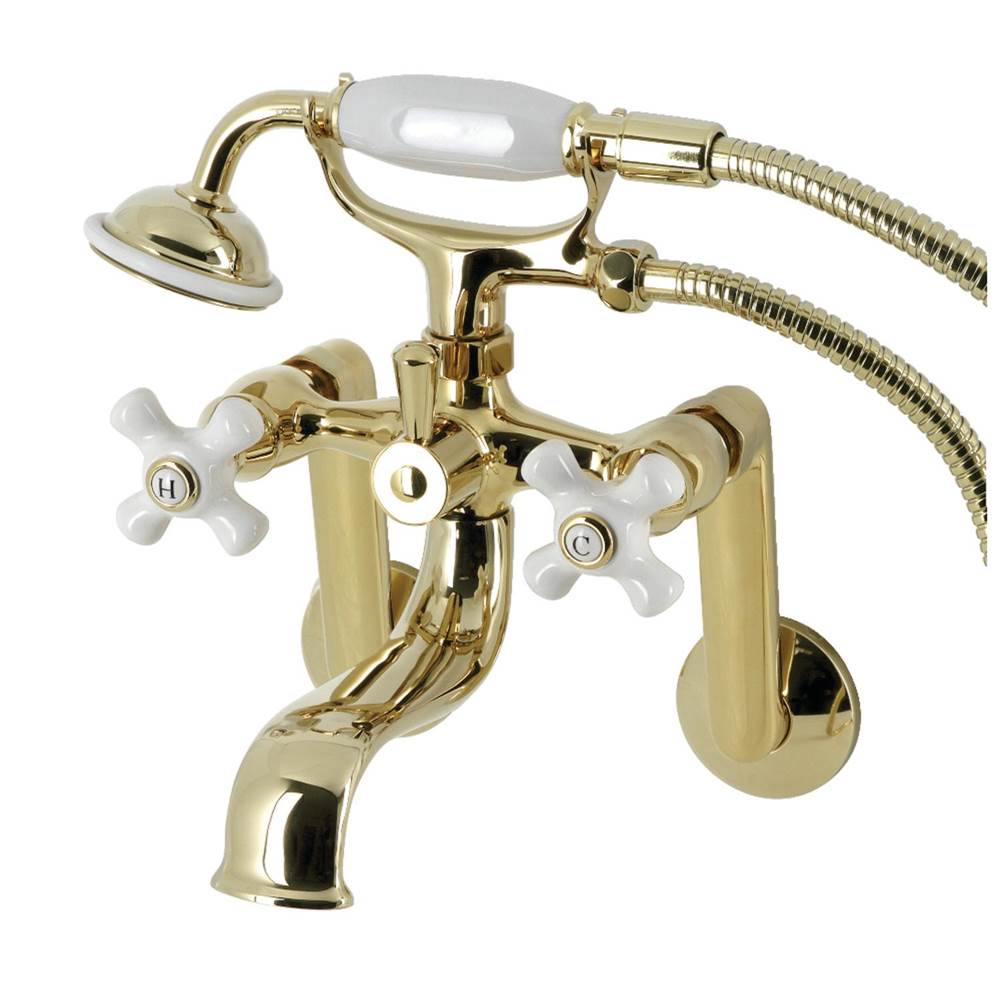 Kingston Brass Kingston Brass KS229PXPB Kingston Tub Wall Mount Clawfoot Tub Faucet with Hand Shower, Polished Brass