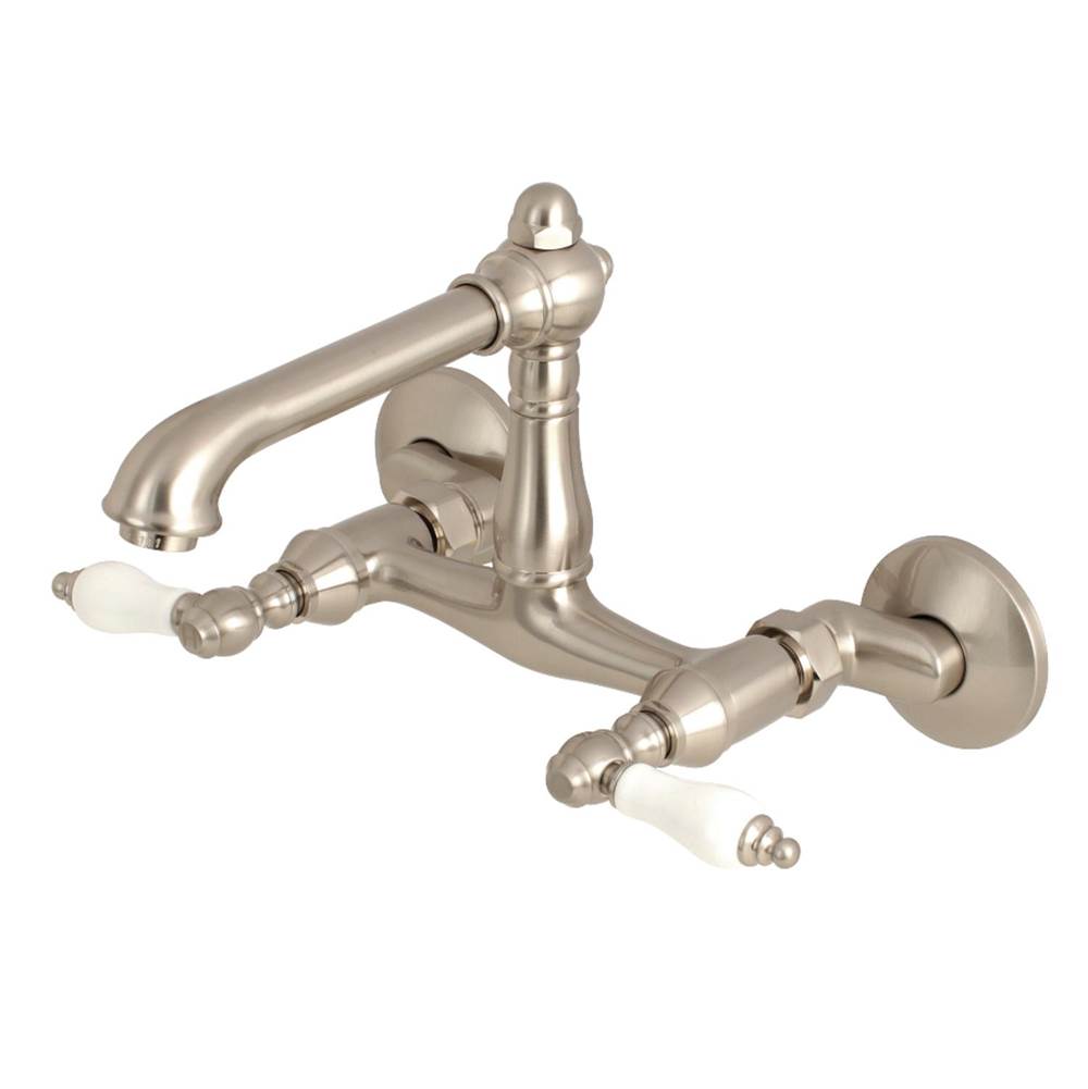 Kingston Brass English Country 6-Inch Adjustable Center Wall Mount Kitchen Faucet, Brushed Nickel