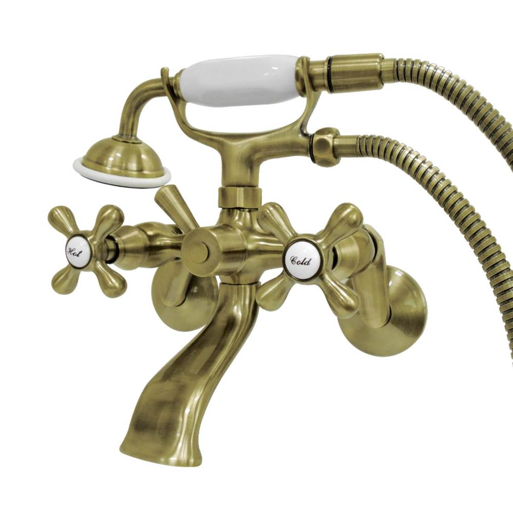 Kingston Brass Kingston Wall Mount Clawfoot Tub Faucet with Hand Shower, Antique Brass