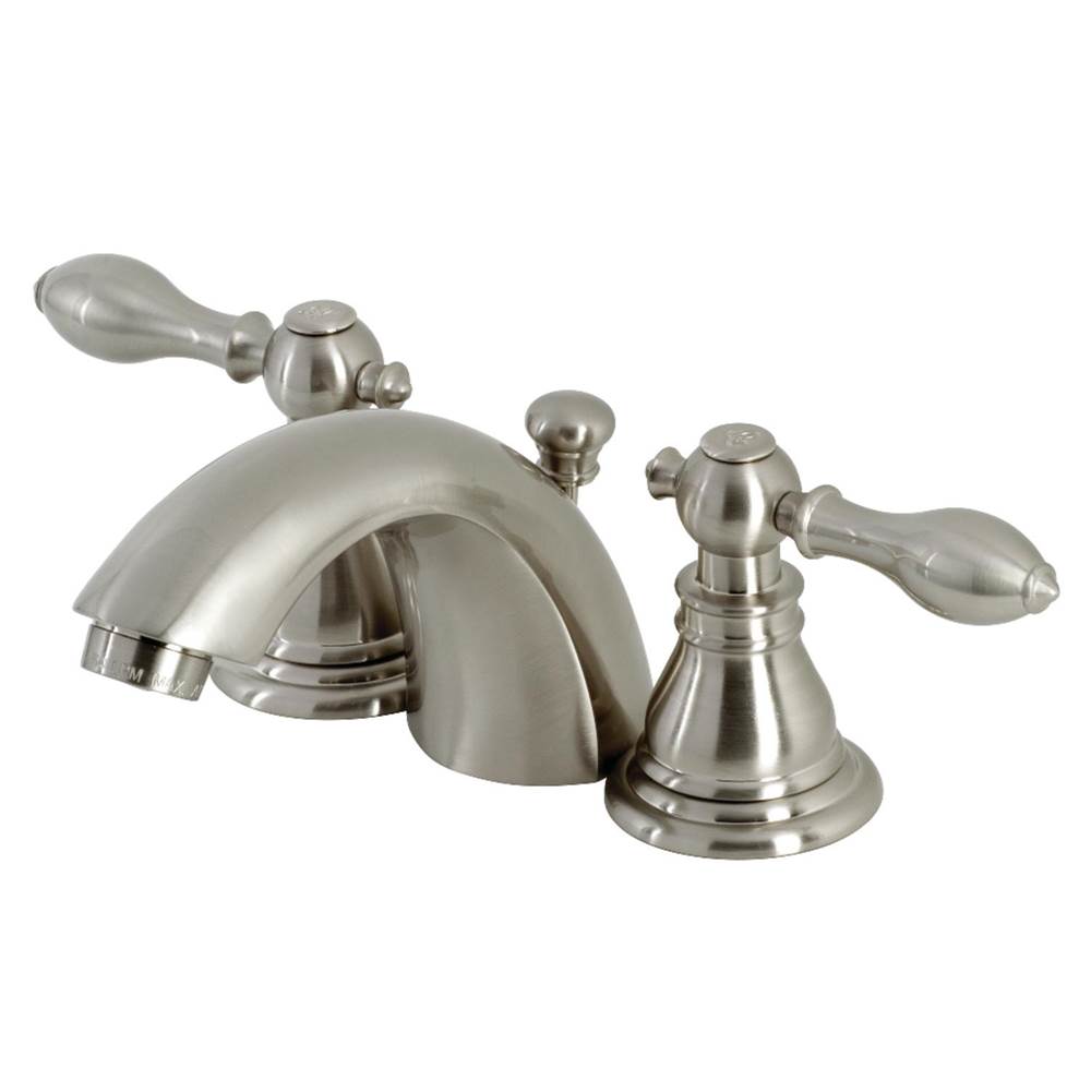 Kingston Brass American Classic Mini-Widespread Bathroom Faucet with Plastic Pop-Up, Brushed Nickel