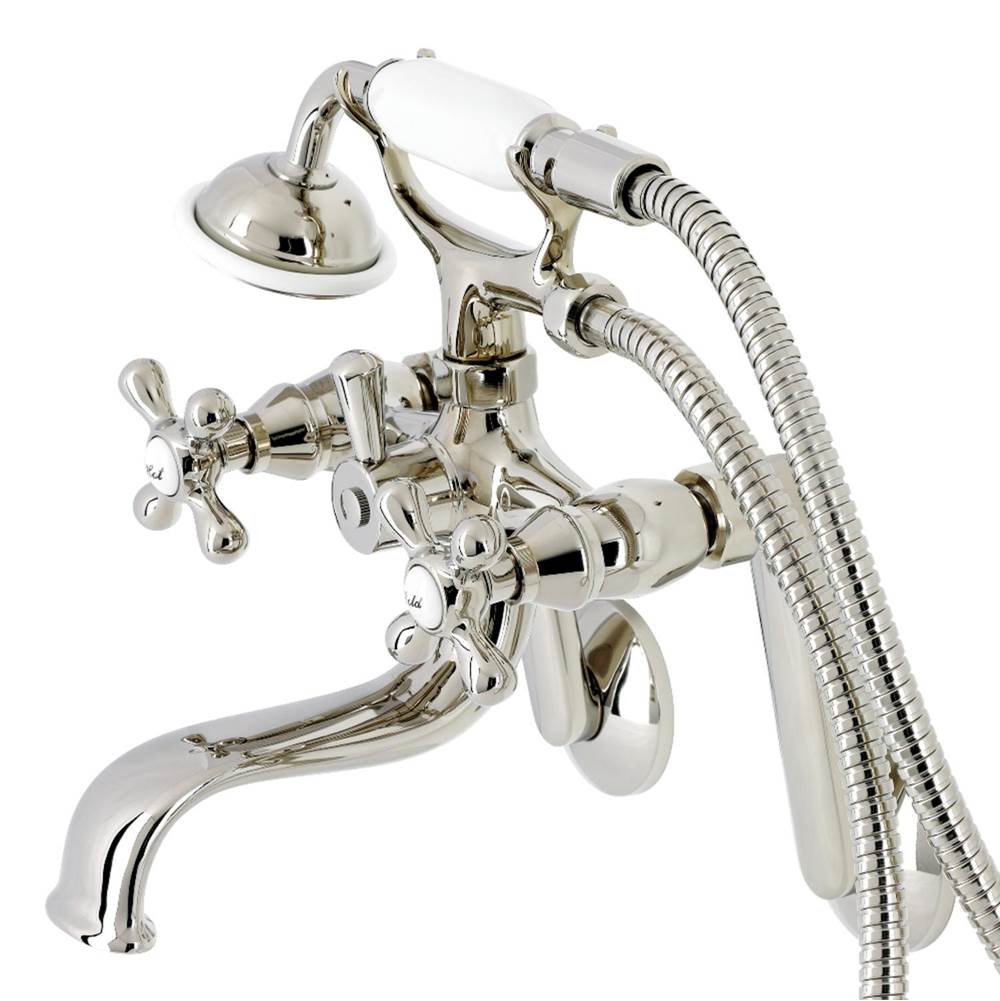 Kingston Brass Kingston Wall Mount Clawfoot Tub Faucet with Hand Shower, Polished Nickel