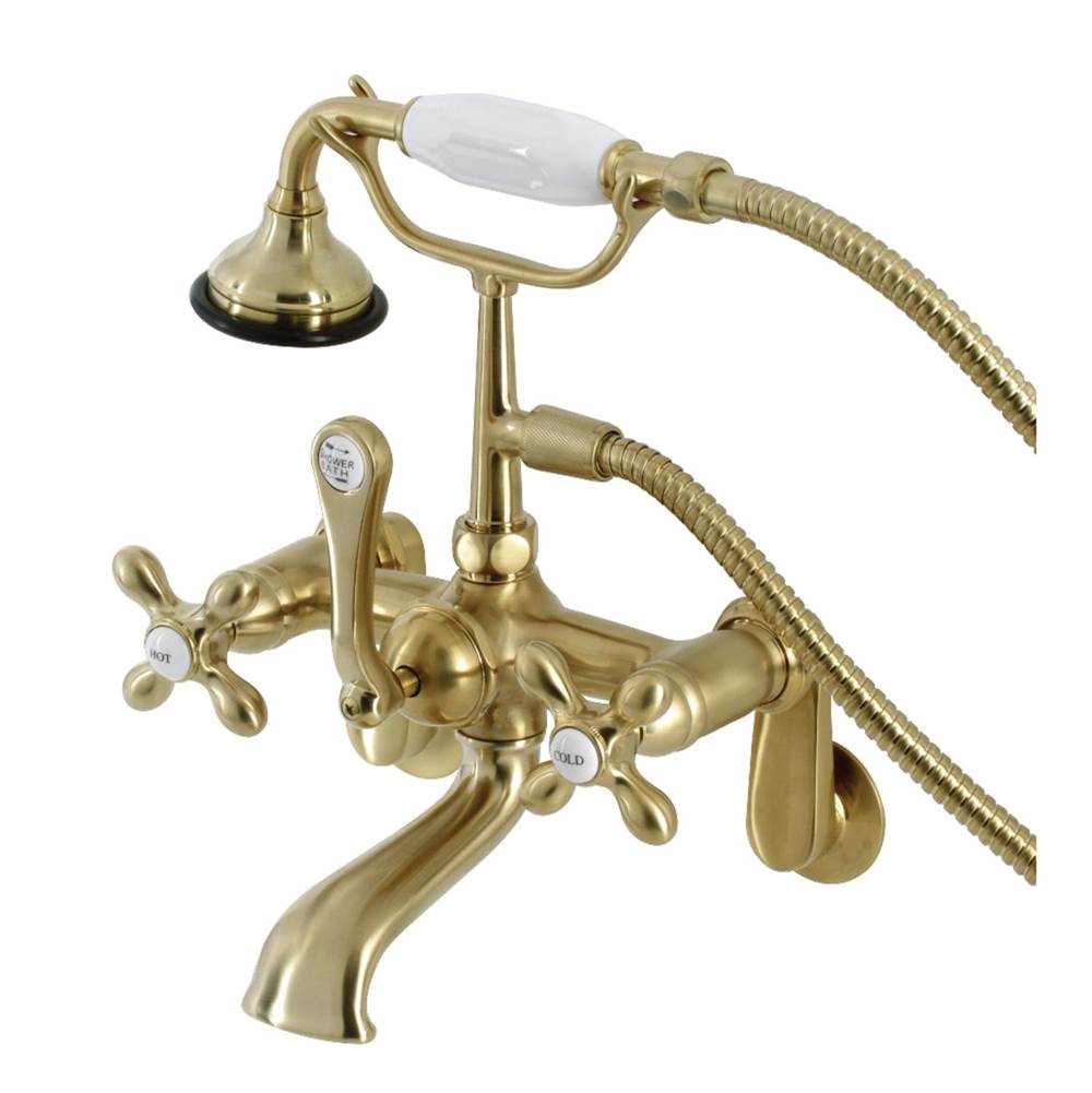 Kingston Brass Aqua Vintage Wall Mount Tub Faucet with Hand Shower, Brushed Brass