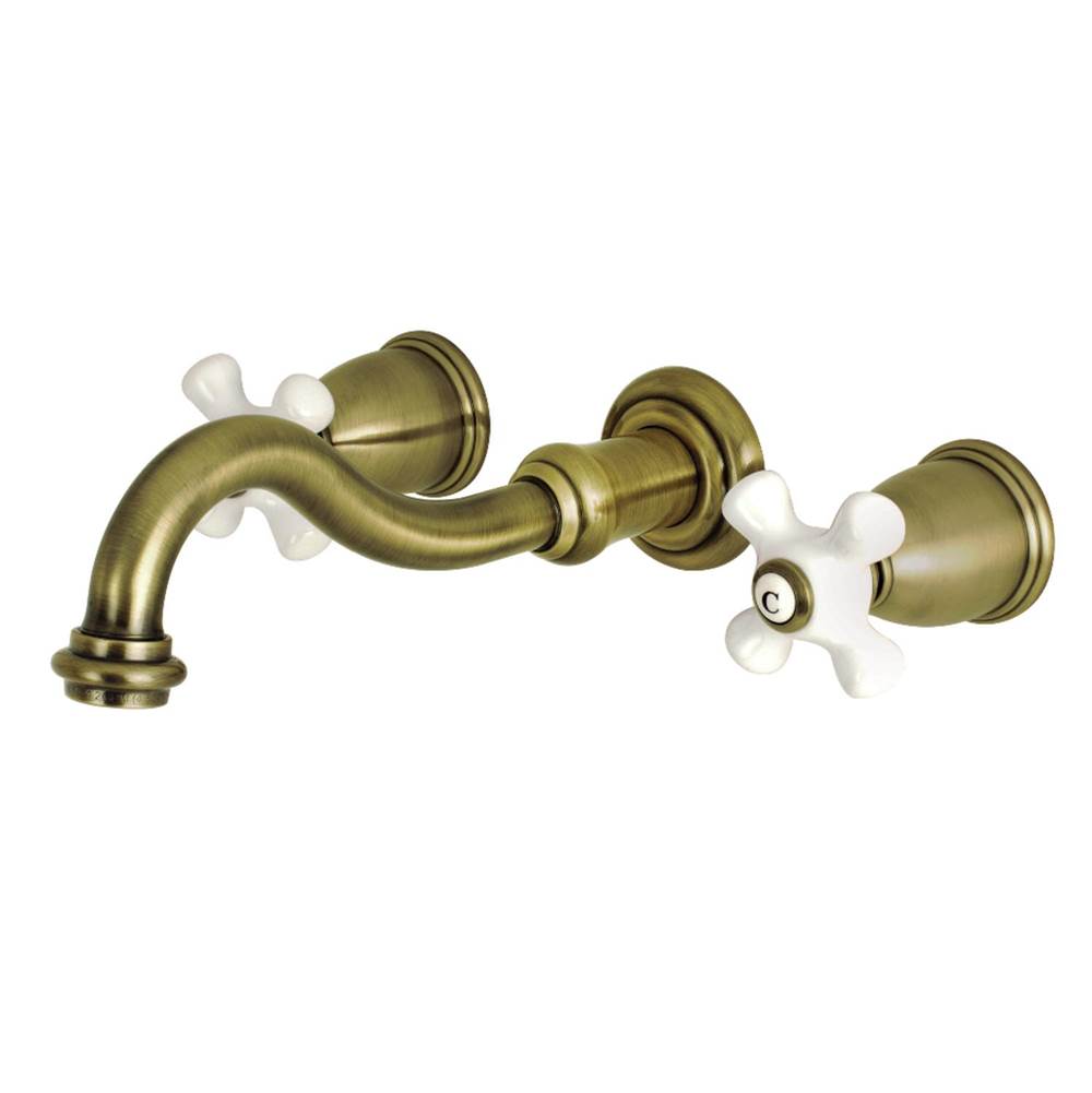 Kingston Brass Vintage 2-Handle Wall Mount Bathroom Faucet, Antique Brass