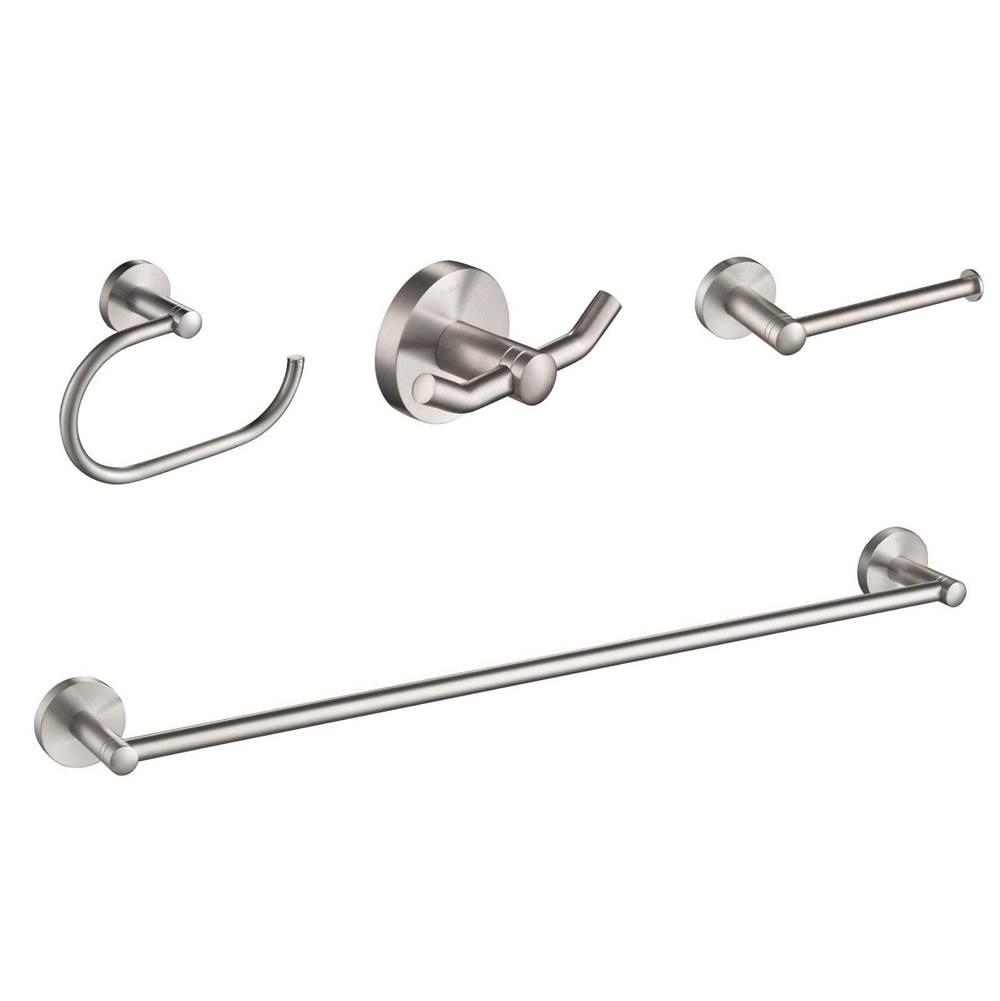 Kraus Elie 4-Piece Bath Hardware Set with 24-inch Towel Bar, Paper Holder, Towel Ring and Robe Hook in Brushed Nickel