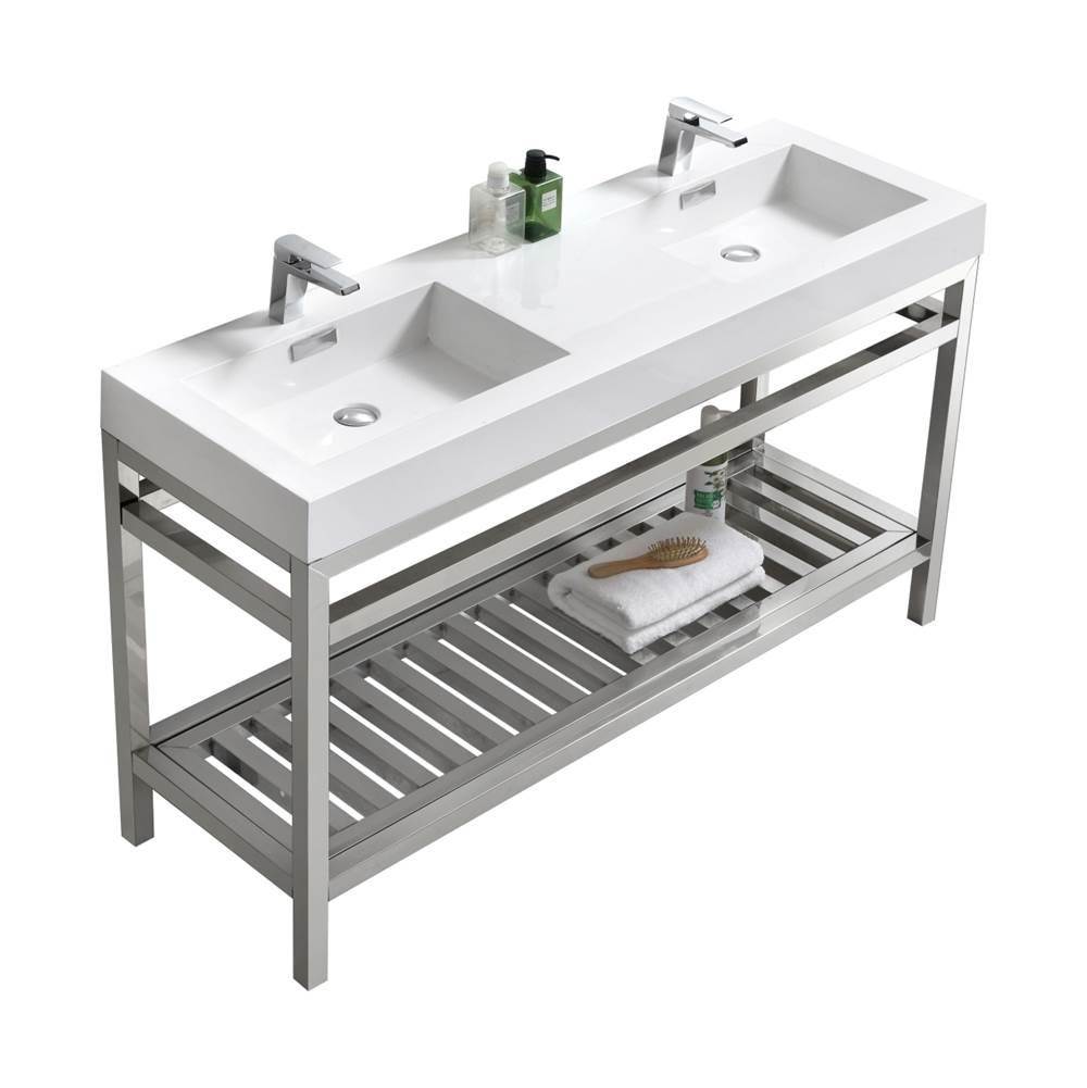KubeBath Cisco 60'' Double Sink Stainless Steel Console with Acrylic Sink - Chrome
