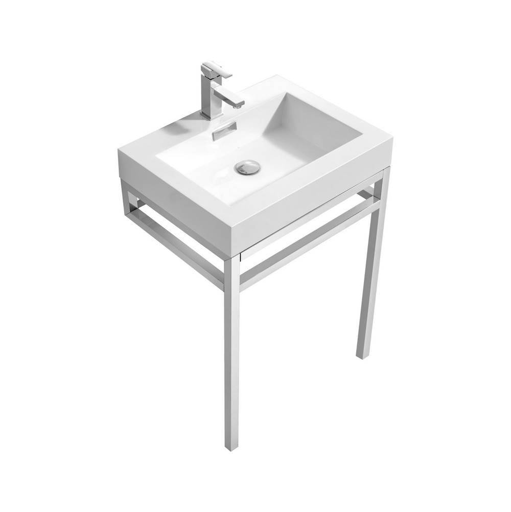 KubeBath Haus 24'' Stainless Steel Console w/ White Acrylic Sink - Chrome