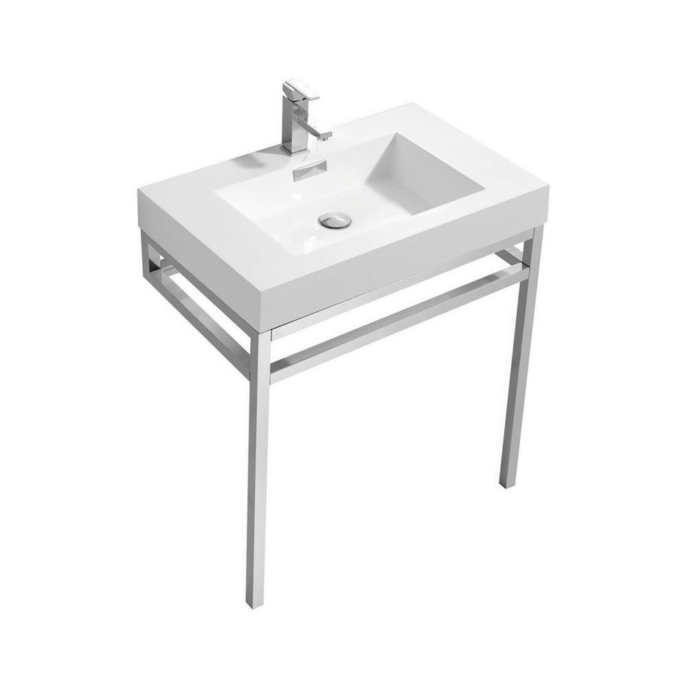 KubeBath Haus 30'' Stainless Steel Console w/ White Acrylic Sink - Chrome