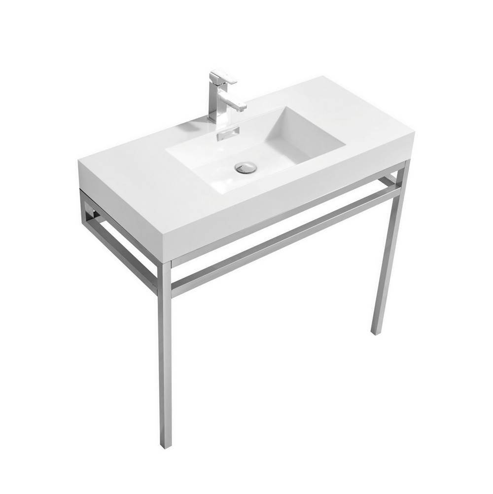 KubeBath Haus 36'' Stainless Steel Console w/ White Acrylic Sink - Chrome