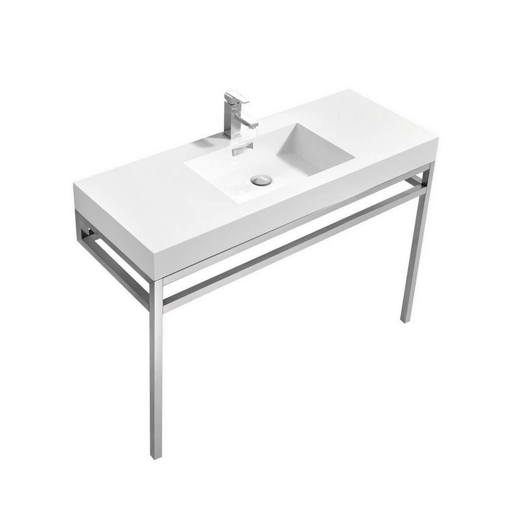 KubeBath Haus 48'' Stainless Steel Console w/ White Acrylic Sink - Chrome