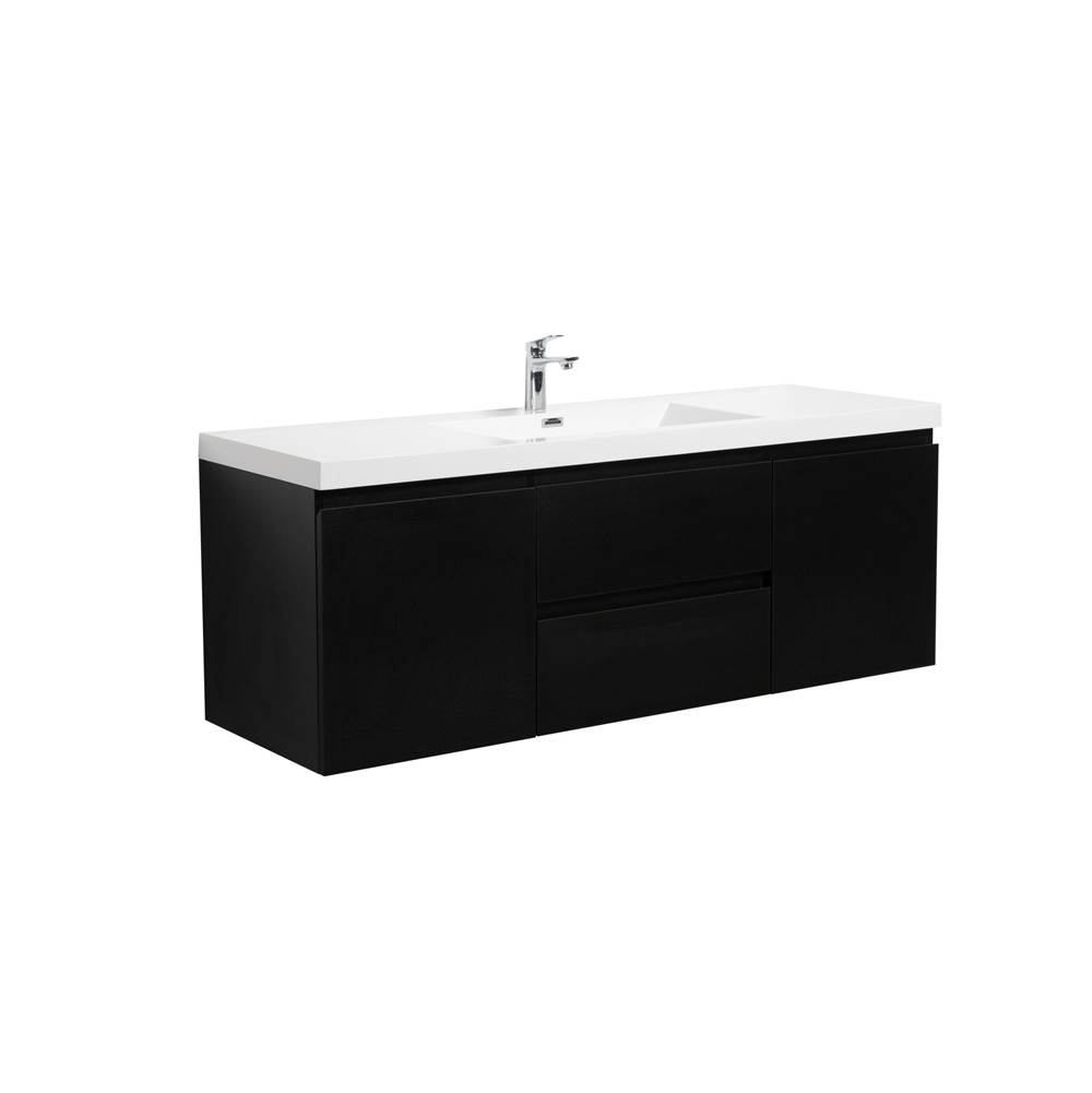 LAVIVA Aurora 60'' Matte Midnight Black Wall Hung Single Sink Bathroom Vanity with White Acrylic Countertop