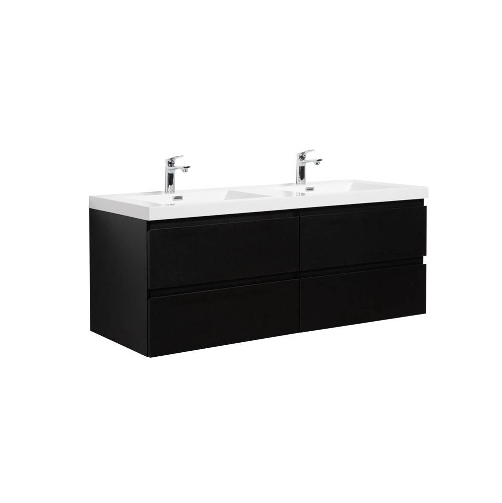 LAVIVA Aurora 60'' Matte Midnight Black Wall Hung Double Sink Bathroom Vanity with White Acrylic Countertop