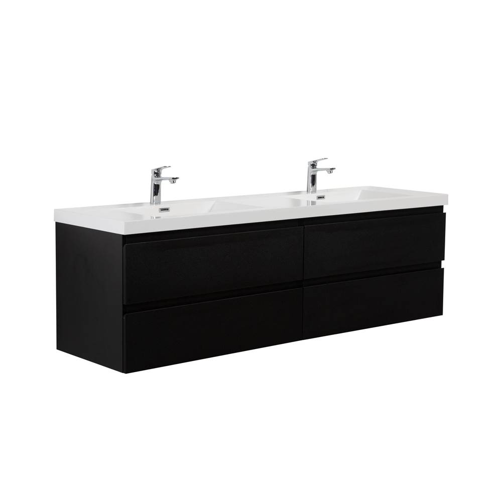 LAVIVA Aurora 72'' Matte Midnight Black Wall Hung Double Sink Bathroom Vanity with White Acrylic Countertop