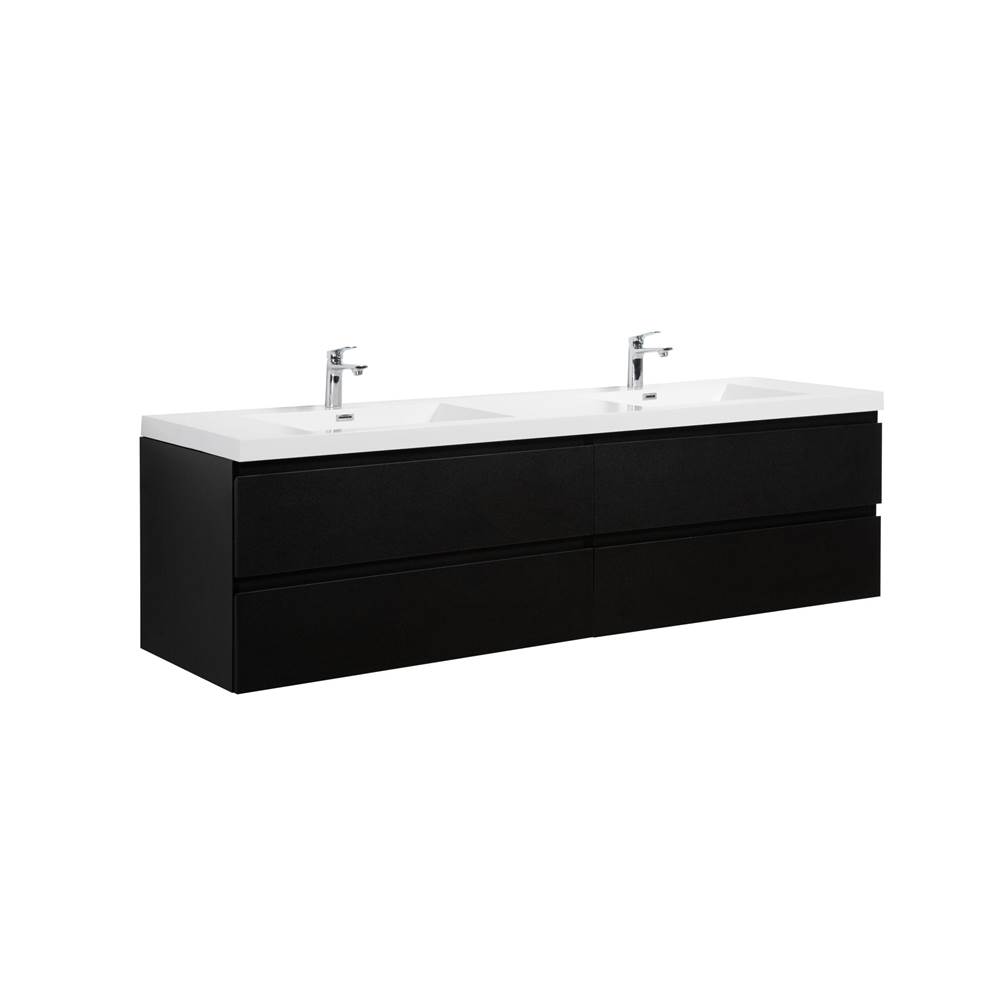 LAVIVA Aurora 84'' Matte Midnight Black Wall Hung Double Sink Bathroom Vanity with White Acrylic Countertop