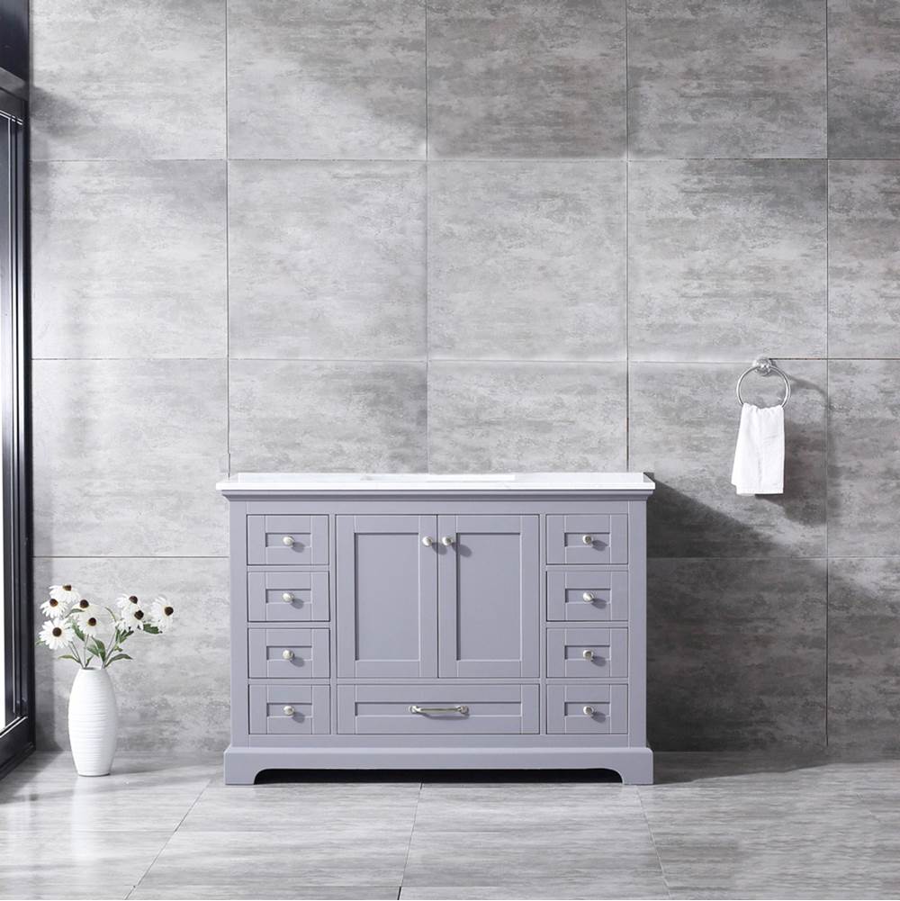 Lexora Dukes 48'' Dark Grey Single Vanity, White Carrara Marble Top, White Square Sink and no Mirror