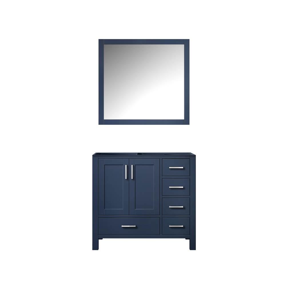 Lexora Jacques 36'' Navy Blue Single Vanity, no Top and 34'' Mirror - Left Version