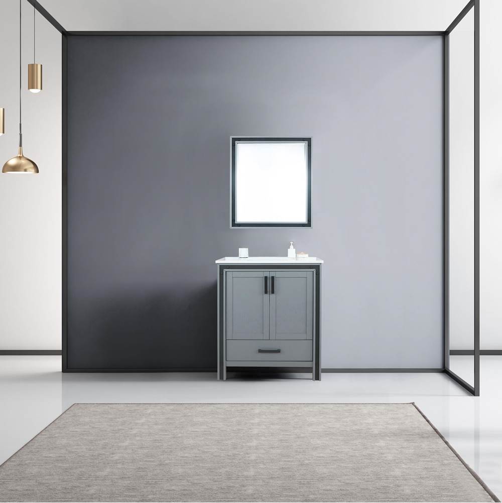 Lexora Ziva 30'' Dark Grey Single Vanity, Cultured Marble Top, White Square Sink and 28'' Mirror