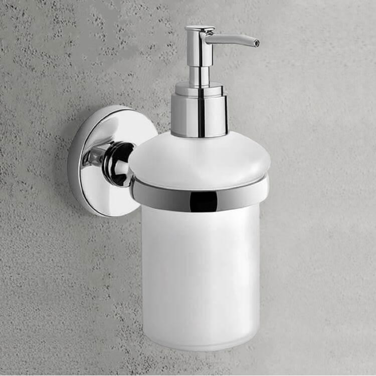 Nameeks Wall Mounted Rounded Frosted Glass Soap Dispenser With Chrome Mounting