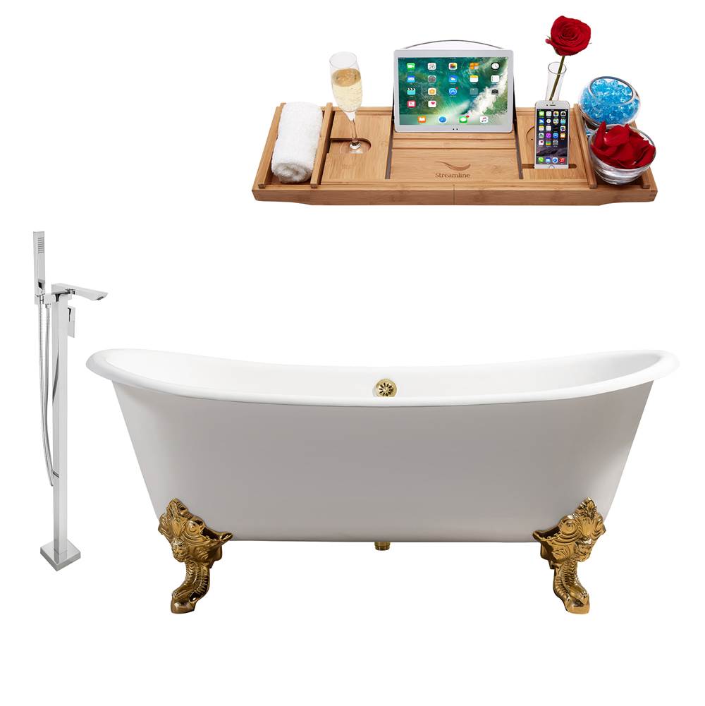 Streamline Bath Cast Iron Tub, Faucet and Tray Set 72'' RH5020GLD-GLD-140