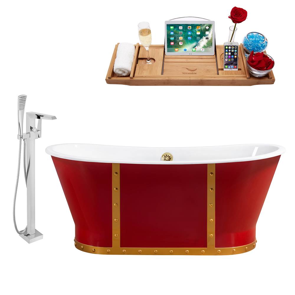 Streamline Bath Cast Iron Tub, Faucet and Tray Set 67'' RH5043GLD-100