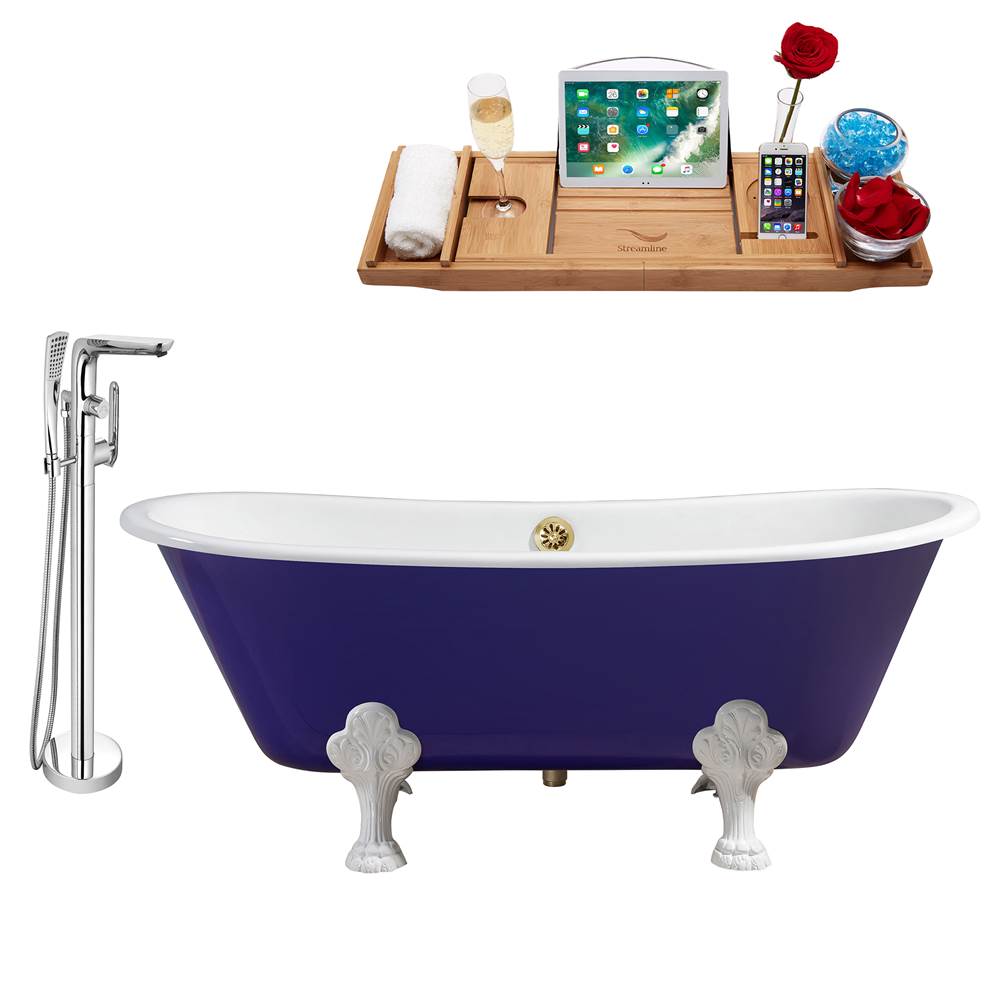Streamline Bath Cast Iron Tub, Faucet and Tray Set 67'' RH5060WH-GLD-120