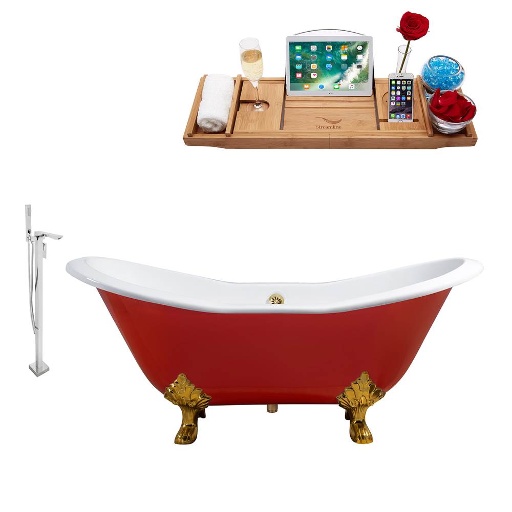 Streamline Bath Cast Iron Tub, Faucet and Tray Set 72'' RH5160GLD-GLD-140