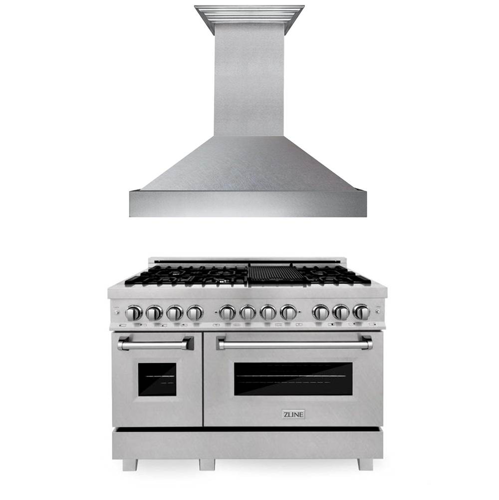 Z-Line 48'' Kitchen Package with DuraSnow Stainless Steel Dual Fuel Range and Convertible Vent Range Hood
