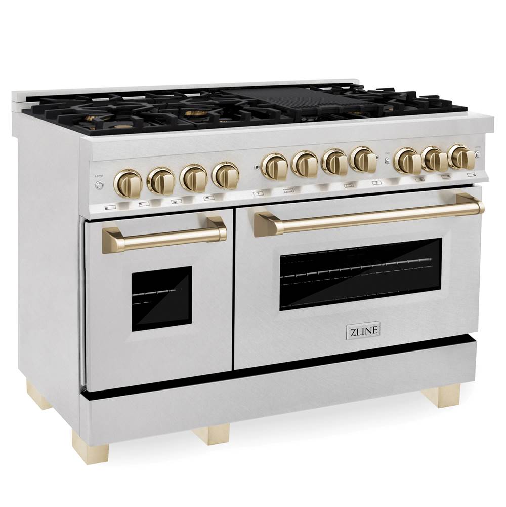 Z-Line 48'' 6.0 cu.' Range with Gas Stove and Gas Oven in DuraSnow Stainless Steel with Champagne Bronze Accents