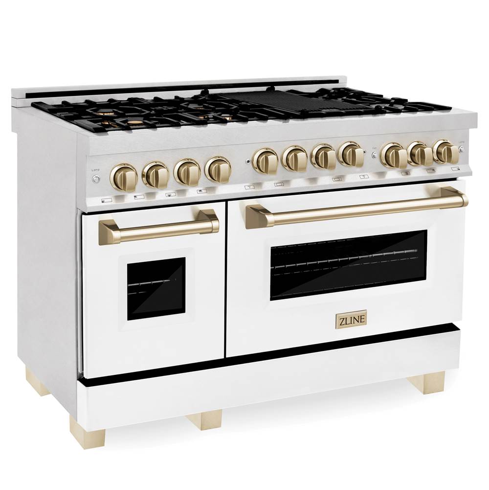 Z-Line 48'' 6.0 cu.' Range with Gas Stove and Gas Oven in DuraSnow Stainless Steel with White Matte Door and Champagne Bronze Accents