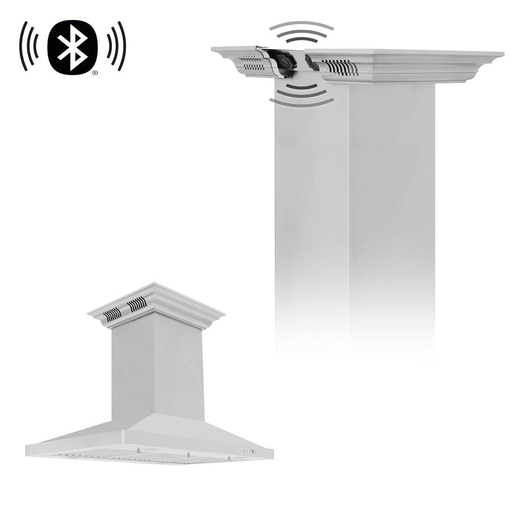 Z-Line 36'' CrownSound™Ducted Vent Island Mount Range Hood in Stainless Steel with Built-in Bluetooth Speakers