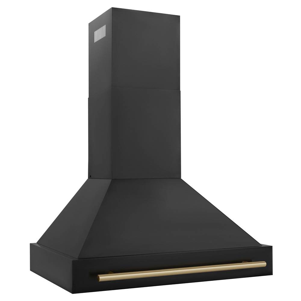 Z-Line 36'' Black Stainless Steel Range Hood with Champagne Bronze Handle (BS655-36-CB)